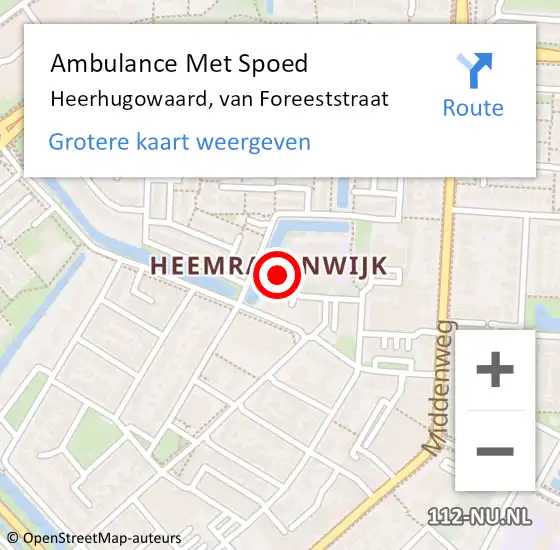 Locatie op kaart van de 112 melding: Ambulance Met Spoed Naar Heerhugowaard, van Foreeststraat op 29 juli 2023 15:21