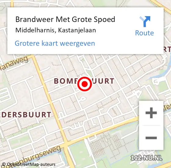 Locatie op kaart van de 112 melding: Brandweer Met Grote Spoed Naar Middelharnis, Kastanjelaan op 29 juli 2023 16:13