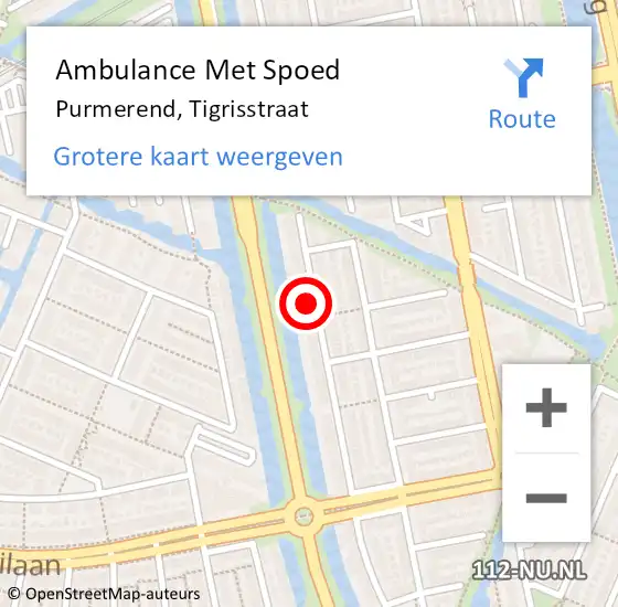 Locatie op kaart van de 112 melding: Ambulance Met Spoed Naar Purmerend, Tigrisstraat op 29 juli 2023 16:24