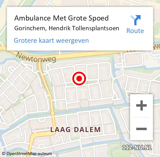 Locatie op kaart van de 112 melding: Ambulance Met Grote Spoed Naar Gorinchem, Hendrik Tollensplantsoen op 29 juli 2023 16:57