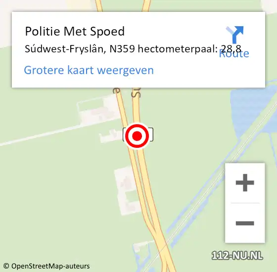 Locatie op kaart van de 112 melding: Politie Met Spoed Naar Súdwest-Fryslân, N359 hectometerpaal: 28,8 op 29 juli 2023 17:36