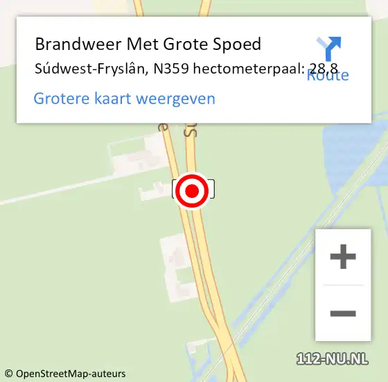 Locatie op kaart van de 112 melding: Brandweer Met Grote Spoed Naar Súdwest-Fryslân, N359 hectometerpaal: 28,8 op 29 juli 2023 17:36