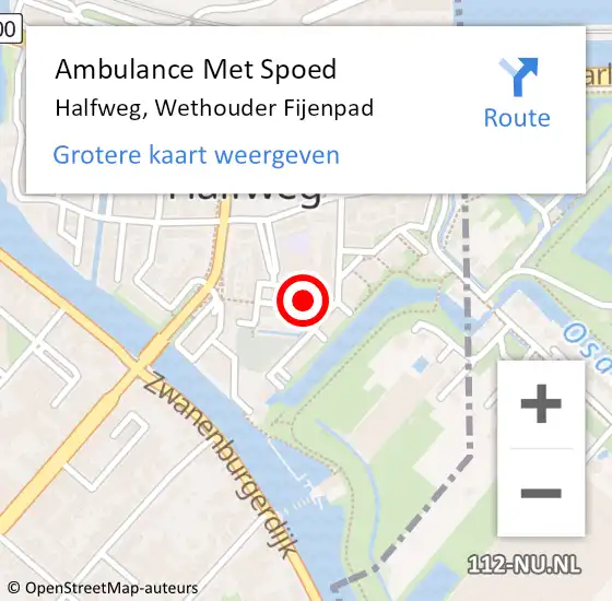 Locatie op kaart van de 112 melding: Ambulance Met Spoed Naar Halfweg, Wethouder Fijenpad op 29 juli 2023 18:11