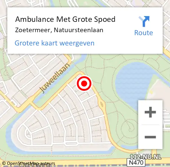 Locatie op kaart van de 112 melding: Ambulance Met Grote Spoed Naar Zoetermeer, Natuursteenlaan op 29 juli 2023 18:12