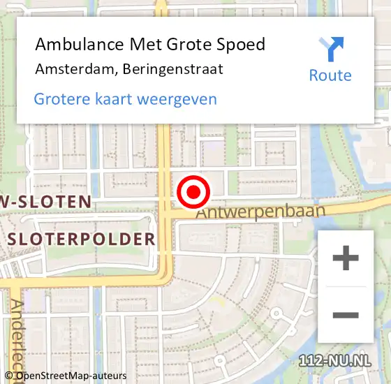 Locatie op kaart van de 112 melding: Ambulance Met Grote Spoed Naar Amsterdam, Beringenstraat op 29 juli 2023 18:50