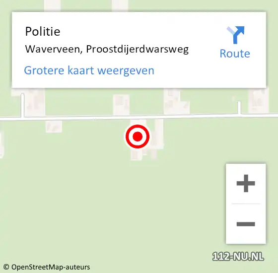 Locatie op kaart van de 112 melding: Politie Waverveen, Proostdijerdwarsweg op 29 juli 2023 20:13