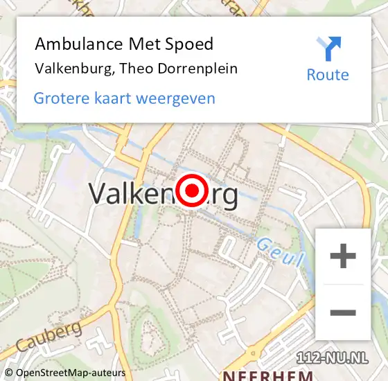 Locatie op kaart van de 112 melding: Ambulance Met Spoed Naar Valkenburg, Theo Dorrenplein op 3 september 2014 11:20