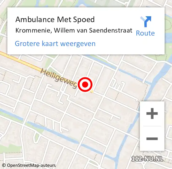 Locatie op kaart van de 112 melding: Ambulance Met Spoed Naar Krommenie, Willem van Saendenstraat op 29 juli 2023 20:31