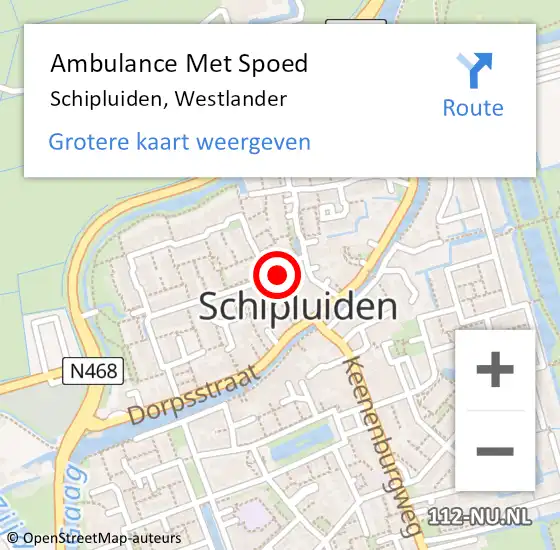 Locatie op kaart van de 112 melding: Ambulance Met Spoed Naar Schipluiden, Westlander op 3 september 2014 11:21