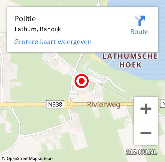 Locatie op kaart van de 112 melding: Politie Lathum, Bandijk op 29 juli 2023 20:37