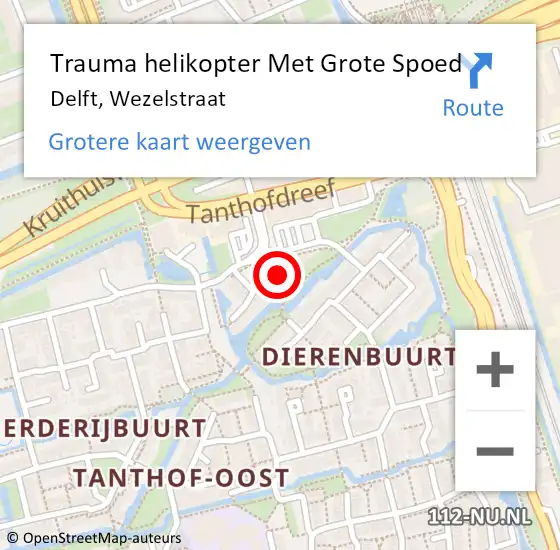 Locatie op kaart van de 112 melding: Trauma helikopter Met Grote Spoed Naar Delft, Wezelstraat op 29 juli 2023 21:03