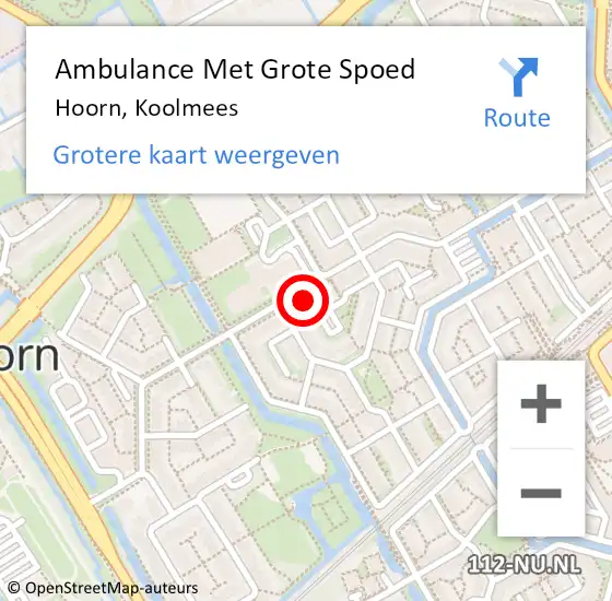 Locatie op kaart van de 112 melding: Ambulance Met Grote Spoed Naar Hoorn, Koolmees op 29 juli 2023 21:23