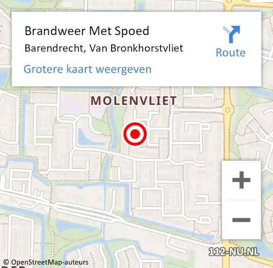 Locatie op kaart van de 112 melding: Brandweer Met Spoed Naar Barendrecht, Van Bronkhorstvliet op 29 juli 2023 22:19