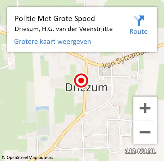 Locatie op kaart van de 112 melding: Politie Met Grote Spoed Naar Driesum, H.G. van der Veenstrjitte op 29 juli 2023 22:38