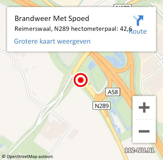 Locatie op kaart van de 112 melding: Brandweer Met Spoed Naar Reimerswaal, N289 hectometerpaal: 42,6 op 29 juli 2023 22:40