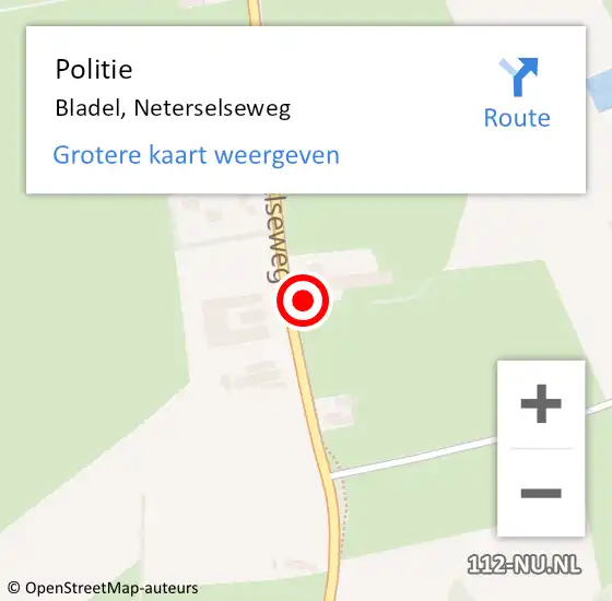 Locatie op kaart van de 112 melding: Politie Bladel, Neterselseweg op 29 juli 2023 22:43