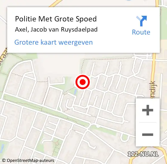 Locatie op kaart van de 112 melding: Politie Met Grote Spoed Naar Axel, Jacob van Ruysdaelpad op 29 juli 2023 23:38