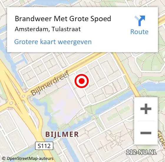 Locatie op kaart van de 112 melding: Brandweer Met Grote Spoed Naar Amsterdam, Tulastraat op 29 juli 2023 23:40