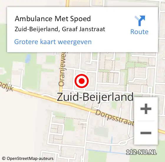 Locatie op kaart van de 112 melding: Ambulance Met Spoed Naar Zuid-Beijerland, Graaf Janstraat op 30 juli 2023 00:54