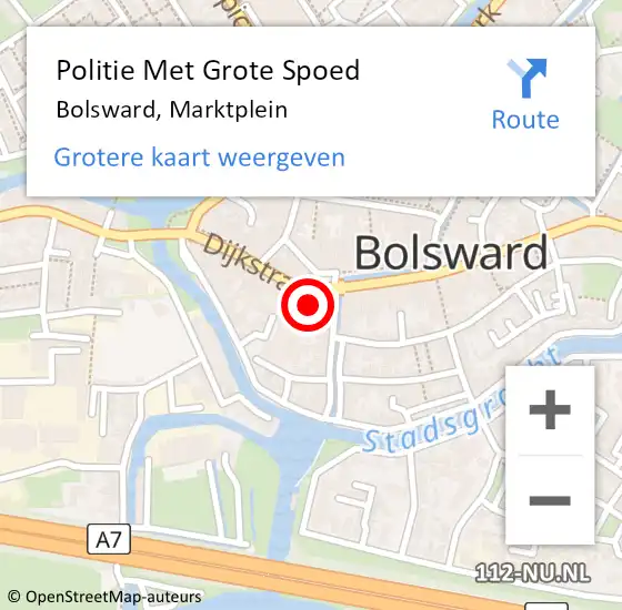 Locatie op kaart van de 112 melding: Politie Met Grote Spoed Naar Bolsward, Marktplein op 30 juli 2023 02:15