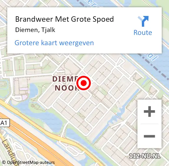 Locatie op kaart van de 112 melding: Brandweer Met Grote Spoed Naar Diemen, Tjalk op 30 juli 2023 03:25