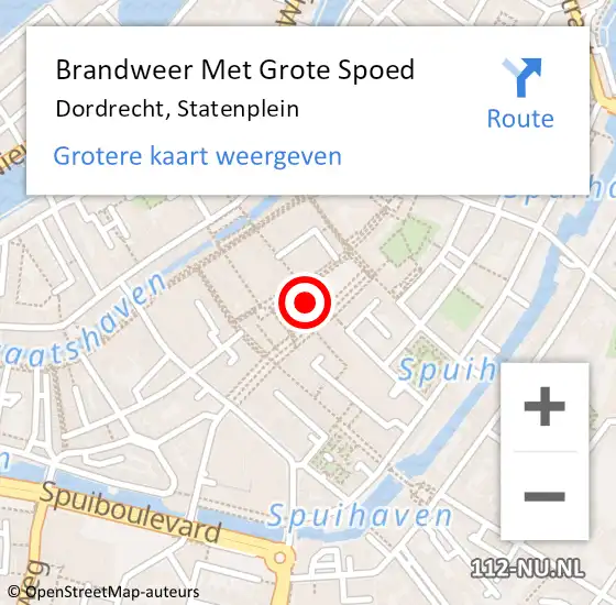 Locatie op kaart van de 112 melding: Brandweer Met Grote Spoed Naar Dordrecht, Statenplein op 30 juli 2023 04:01