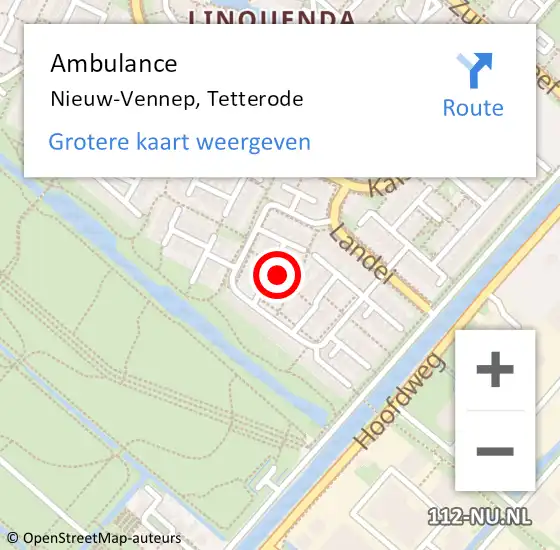 Locatie op kaart van de 112 melding: Ambulance Nieuw-Vennep, Tetterode op 30 juli 2023 04:30