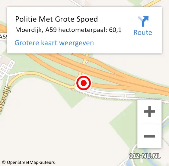 Locatie op kaart van de 112 melding: Politie Met Grote Spoed Naar Moerdijk, A59 hectometerpaal: 60,1 op 30 juli 2023 05:11