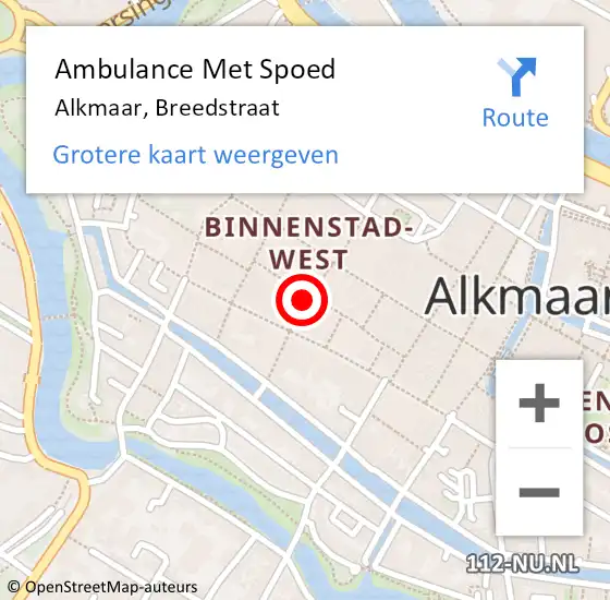 Locatie op kaart van de 112 melding: Ambulance Met Spoed Naar Alkmaar, Breedstraat op 30 juli 2023 05:23