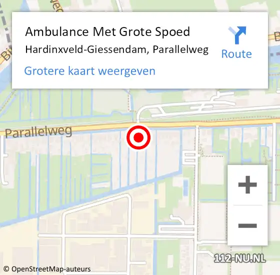 Locatie op kaart van de 112 melding: Ambulance Met Grote Spoed Naar Hardinxveld-Giessendam, Parallelweg op 30 juli 2023 06:24