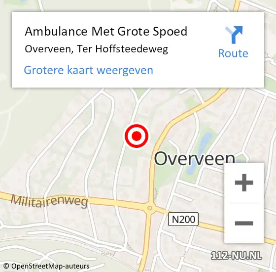 Locatie op kaart van de 112 melding: Ambulance Met Grote Spoed Naar Overveen, Ter Hoffsteedeweg op 30 juli 2023 07:30