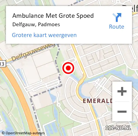 Locatie op kaart van de 112 melding: Ambulance Met Grote Spoed Naar Delfgauw, Padmoes op 30 juli 2023 08:56