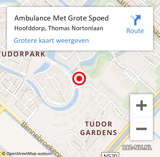 Locatie op kaart van de 112 melding: Ambulance Met Grote Spoed Naar Hoofddorp, Thomas Nortonlaan op 30 juli 2023 09:13