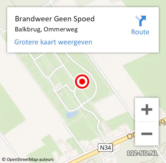 Locatie op kaart van de 112 melding: Brandweer Geen Spoed Naar Balkbrug, Ommerweg op 30 juli 2023 09:40