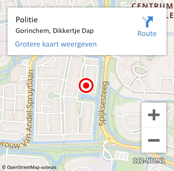 Locatie op kaart van de 112 melding: Politie Gorinchem, Dikkertje Dap op 30 juli 2023 09:57