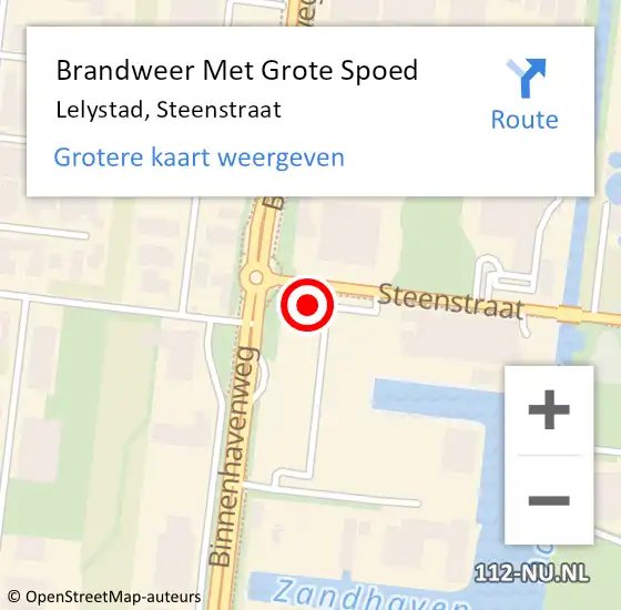 Locatie op kaart van de 112 melding: Brandweer Met Grote Spoed Naar Lelystad, Steenstraat op 30 juli 2023 10:01