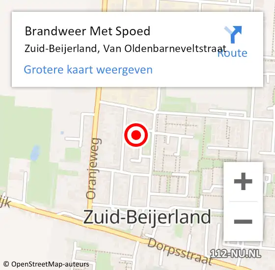 Locatie op kaart van de 112 melding: Brandweer Met Spoed Naar Zuid-Beijerland, Van Oldenbarneveltstraat op 3 september 2014 11:56