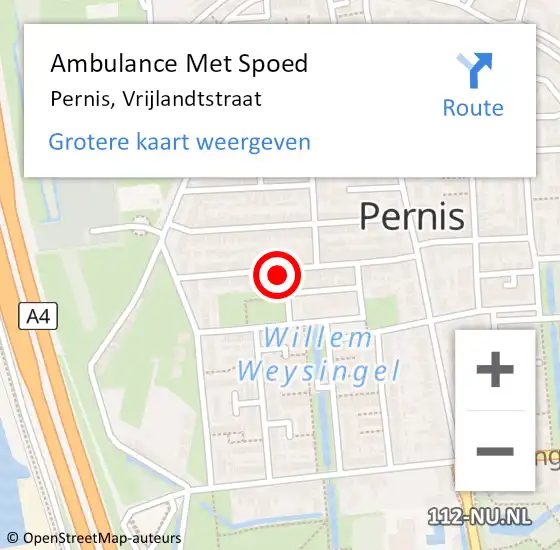 Locatie op kaart van de 112 melding: Ambulance Met Spoed Naar Pernis, Vrijlandtstraat op 30 juli 2023 11:04