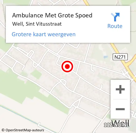 Locatie op kaart van de 112 melding: Ambulance Met Grote Spoed Naar Well, Sint Vitusstraat op 3 september 2014 12:00