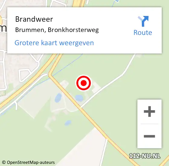 Locatie op kaart van de 112 melding: Brandweer Brummen, Bronkhorsterweg op 30 juli 2023 11:18