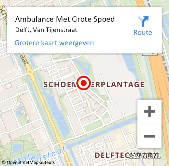 Locatie op kaart van de 112 melding: Ambulance Met Grote Spoed Naar Delft, Van Tijenstraat op 30 juli 2023 11:18