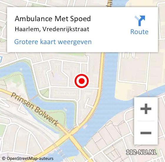 Locatie op kaart van de 112 melding: Ambulance Met Spoed Naar Haarlem, Vredenrijkstraat op 30 juli 2023 11:50