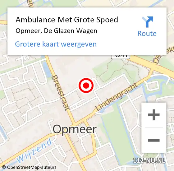 Locatie op kaart van de 112 melding: Ambulance Met Grote Spoed Naar Opmeer, De Glazen Wagen op 30 juli 2023 12:27