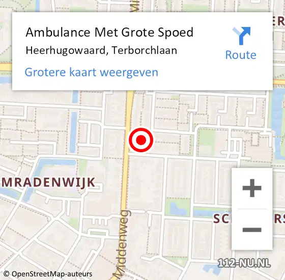 Locatie op kaart van de 112 melding: Ambulance Met Grote Spoed Naar Heerhugowaard, Terborchlaan op 30 juli 2023 12:29