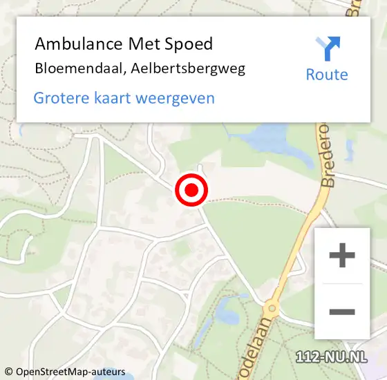 Locatie op kaart van de 112 melding: Ambulance Met Spoed Naar Bloemendaal, Aelbertsbergweg op 30 juli 2023 13:20