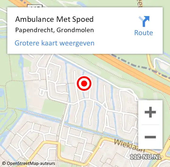 Locatie op kaart van de 112 melding: Ambulance Met Spoed Naar Papendrecht, Grondmolen op 30 juli 2023 13:34