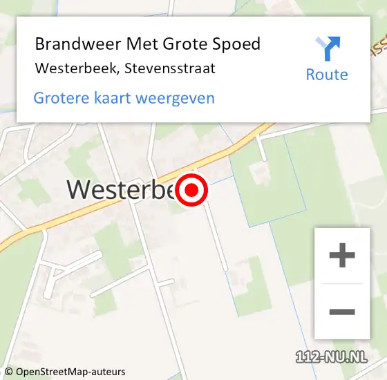 Locatie op kaart van de 112 melding: Brandweer Met Grote Spoed Naar Westerbeek, Stevensstraat op 30 juli 2023 13:59