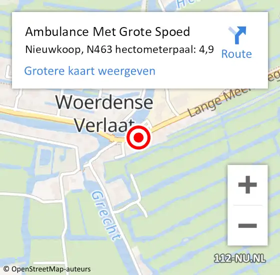 Locatie op kaart van de 112 melding: Ambulance Met Grote Spoed Naar Nieuwkoop, N463 hectometerpaal: 4,9 op 30 juli 2023 14:08