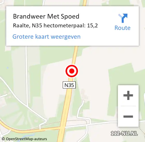 Locatie op kaart van de 112 melding: Brandweer Met Spoed Naar Raalte, N35 hectometerpaal: 15,2 op 30 juli 2023 14:10