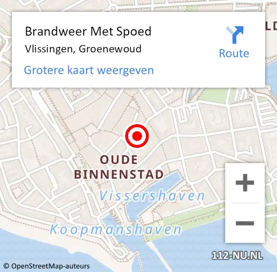 Locatie op kaart van de 112 melding: Brandweer Met Spoed Naar Vlissingen, Groenewoud op 30 juli 2023 14:26